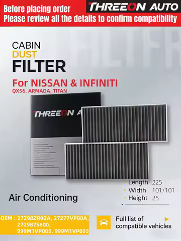 For INFINITI QX56 5.6 4WD VK56DE NISSAN Armada 5.6 Titan Flex-Fuel THREEON Cabin Air Filter TOC13195