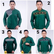 KEMEJA HIJAU Bottle Green Koko Shirt Combination with Cute Embroidered Prodo Batik, Green Prada Koko