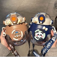 Children's Cartoon Big Belly Water Bottle Student Straw Cup Plastic Water Bottle