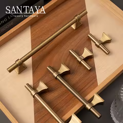 Santaya Solid Antique Brushed Brass Handles Kitchen Cabinet Handle Bedroom Wardrobe Drawer Knob Furn