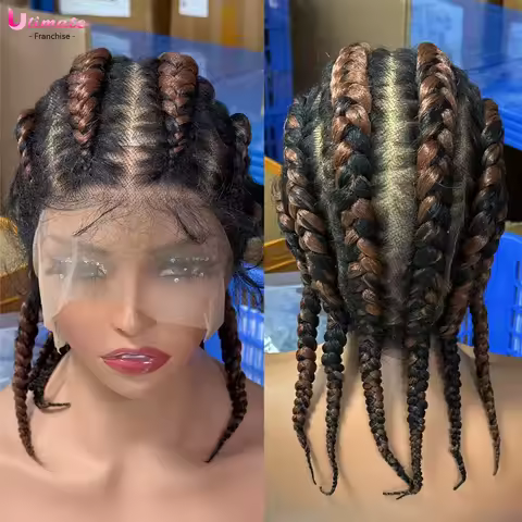 Short Cornrow Boxer Braids Wig Full Lace Synthetic Dutch Braided Wig with Baby Hair Braiding Hair Wi
