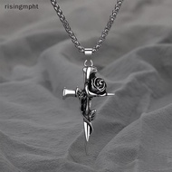 risingmpht] Punk Goth Rose Cross Pendant Nelace for Women Men Trendy Statement Jewelry Chain for Con