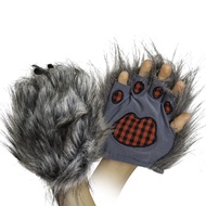 Wolf Paw Costume Gloves - Grey Hairy Werewolf Claw Cuffs Hands Monster Animal Hand Paws Costume Acce