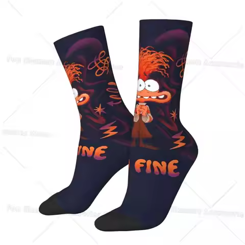 Crazy Inside Out 2 Anxious I'm Fine Cartoon Design Theme Cozy Socks Merch All Season Super Soft Long