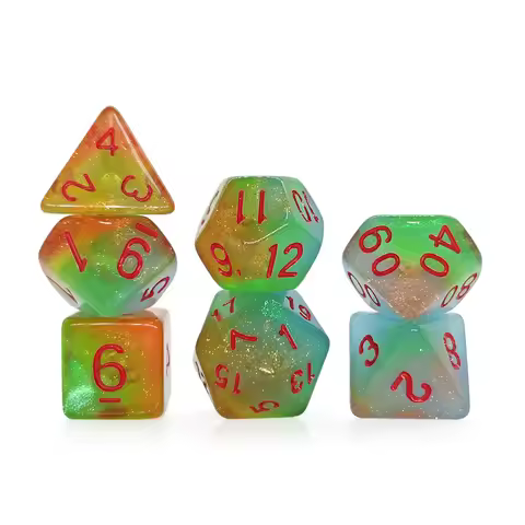 7Pcs/set Gradient Flowing Light Mixed Color Acrylic Dice Set for Dungeons and Dragons DND RPG Home E