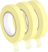 uxcell 3 Pcs 0.7 Inch Wide 60 Yards Light Yellow Masking Tape Painters Tape Rolls for Home Office Co