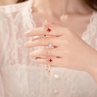 💫四葉草五花雙層手鏈 925純銀｜女款輕奢高級感｜小眾瑪瑙閨蜜手環 閨蜜禮物🍀 幸運祝福禮物 Four-leaf clover and five-flower double-layer bracele