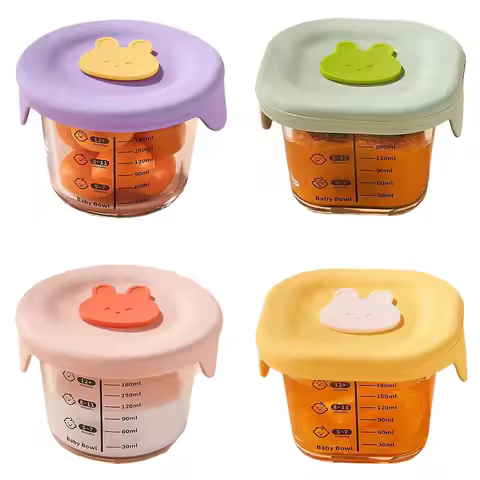 4pcs Glass Food Storage Box Reusable Baby Food Sealing Container with Lid Frozen Baby Food Glass Cup