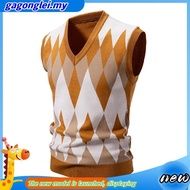 Men's Argyle Vest Sweater Wool Blend V-Neck Sleeveless Pullover Sweater