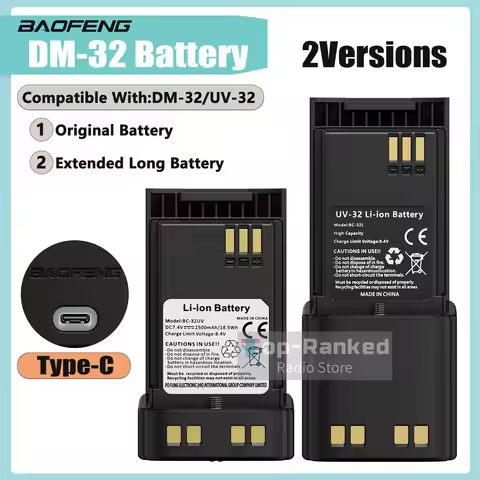 Baofeng UV-32 Battery Type-C Charging DM-32 Upgraded Extended Long Li-ion Battery Rechargeable Spare