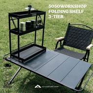 5050WORKSHOP Folding Shelf 3 Tier Steel Rack Camping Table Organizer