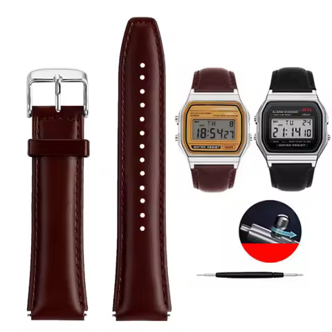 Genuine Leather Watch Strap for Casio Retro Small Square A159W-N1 A158WA A168 A159 AE1200 AQ230 700 