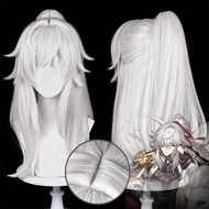HSR Jing Yuan Cosplay Wig 50cm Long Silver White Ponytail Wigs Scalp Hair Heat Resistant Synthetic W