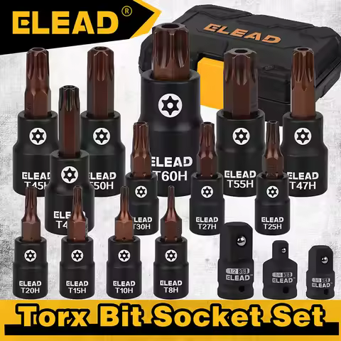 ELEAD 16-Piece Torx Bit Socket Set - Premium S2 Steel European Style T8-T60 with Socket Adapters