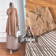 Toraja Set - Setelan Wanita Long Tunik Rayon Twill dan Rok Plisket Polos