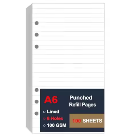 A6 Lined Paper Refill 6 Ring, A6 Filler Paper for Filofax Personal Binder Planner, 100gsm Ruled Page