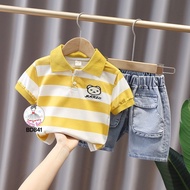 Marlo's white polp clothes with yellow stripes and Sharp embroidered jeans with dynamic summer box pockets [MyMyBaBy DB841]