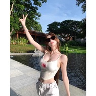 Pure Desire Summer Slim Fit Design Sense Lace Splice Pink Heart Irregular Strap Vest ชุดทำงานผู้หญิง