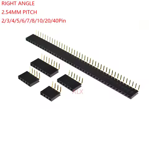 10pcs 1x/2/3/4/5/6/8/10/40 Pin Single Row Right Angle Female Pin Header 2.54mm Pitch Strip Connector