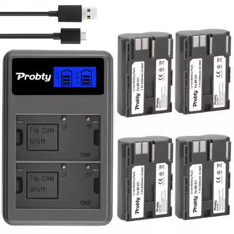 7.4V 2500mah BP-511A BP-511 BP 511 511A BP511 BP511A Battery + LCD USB Charger for Canon EOS 40D 300
