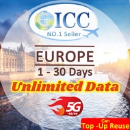 ICC Europe & UK(EU-D+) 1-30 Days Unlimited Data SIM Card (Turkey/Balkans Included*)