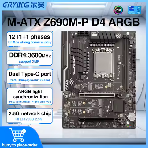 ERYING Z690M-P DDR4 Motherboard LGA1700 Z690 PCIe 4.0 SATA3.0 M.2 ARGB Type-C Support 14700 14400 13