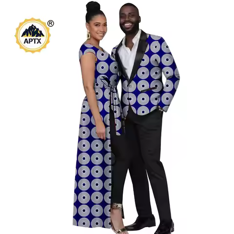 African Print Dresses for Women Matching Couple Outfits Dashiki Ankara Men Jacket Blazer Bazin Riche