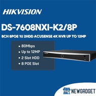 HIKVISION DS-7608NXI-K2/8P 8CH 8POE 1U 2HDD ACUSENSE 4K NVR UP TO 12MP