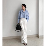 KEMEJA SALUR GARIS OVERSIZED CROP SHIRT / ATASAN WANITA LENGAN PANJANG / JAZZIE TOP STRIPE SHIRT / K