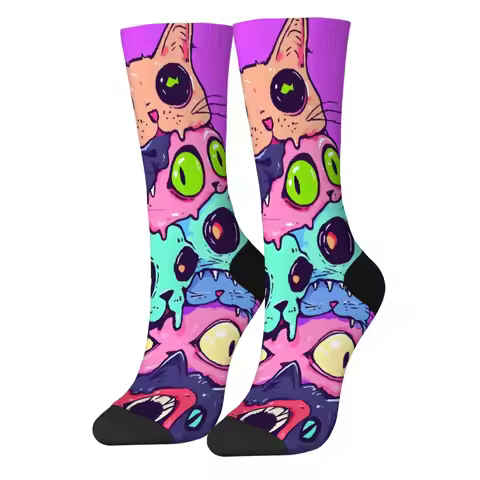 Psychedelic Zombie Cat Cartoon Socks Harajuku Style Novelty Hip-Hop Funny Socks Crazy Street Persona