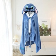 Lovely Stitch เสื้อคลุมผ้าห่มการ์ตูนอะนิเมะหนาผ้าห่มขนาดใหญ่กับหมวก Stitch ผ้าห่มอุ่นสํานักงานนักเรี