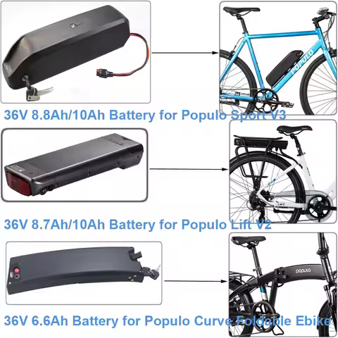 Replacement Lithium-ion Ebike Battery 36V 6.6Ah 8.7Ah 8.8Ah 10Ah Populo Sport V2 Lift V2 Curve Folda