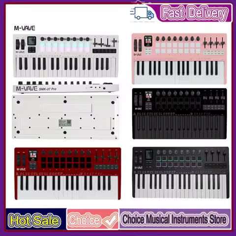 M-VAVE Pink SMK-37 PRO 37 Key Keyboard MIDI Controller 16 RGB Pads 8 Knobs USB Controller Software S