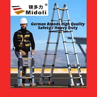 German MIDOLI Heavy Duty Double Sided Telescopic Extendable Aluminium Pole Ladder. (1.7m+1.7m , 2.1m