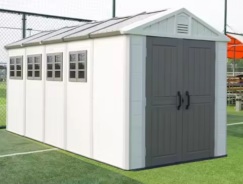 Hot Sales Resin Outdoor Storage Shed With Floor (7 X 7 Ft), Weather Resistant, Gray, Organization fo