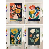 American door curtain, retro flower partition curtain, household perforation free bedroom cloth curt