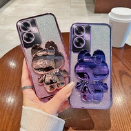 Phone Back Case For Oppo A2 5G Oppo A79 Luxury Gradient Glitter Makeup Mirror Rabbit Folding Stand S
