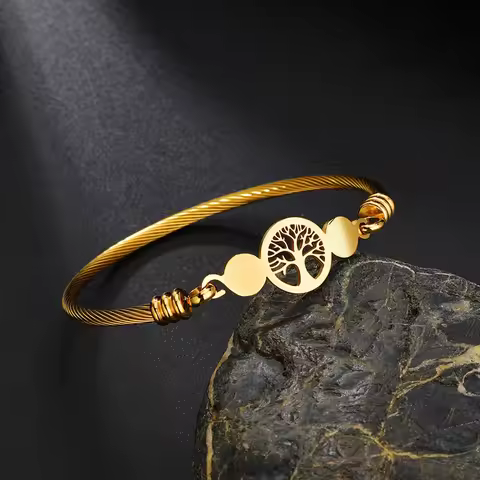 Religious Jesus Steel Wire Bracelets for Women Stainless Steel Unique Closure Life Tree Bangle Chris