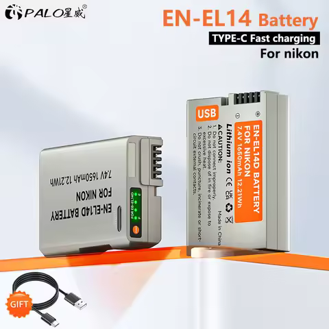 1650mAh EN-EL14 USB Type C EN-EL14a EN EL14 Battery for Nikon Df D5500 D5600 D3400 D3500 D5100 D5200