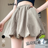 Lovito Casual Shorts Plain Lace Up Shorts for Women LNA57155