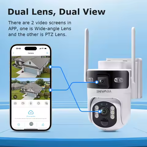 SHIWOJIA 60X 4G/WIFI Solar Camera Dual Screen Outdoor Security PTZ Two Way Audio Night Vision Camera