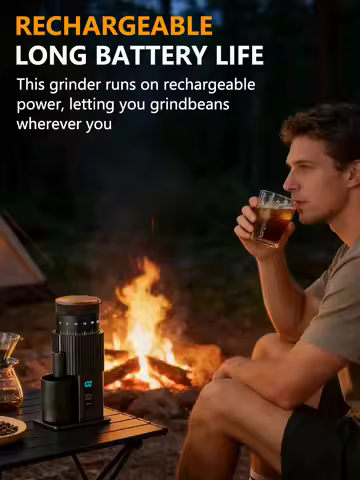Portable Electric Coffee Grinder Rechargeable Stainless Steel Six-Star Burr Adjustable Grinder for T