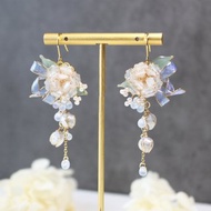 【玫瑰花緞帶耳環】 白色玫瑰耳環 浪漫緞帶 耳環 耳夾