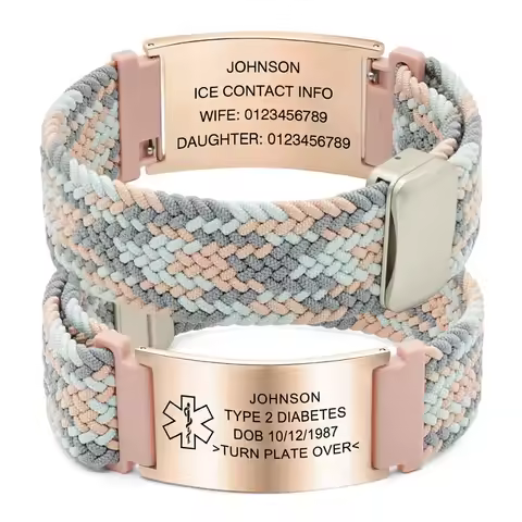 Personalized Medical Alert Bracelet Elastic Nylon Custom Engraved Tag Medical ID Bracelet Adjustable