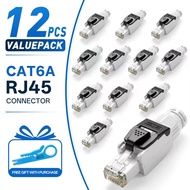 12Pcs Cat6A Tool-Free RJ45 Connector, 10Gbps Toolless RJ45 Plug No Crimping Required, Support 22-26A