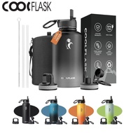 Coolflask 32/40/64/87/128oz Portable Insulated Water Bottle with Straw & 3 Lids, Stainless Steel Fla
