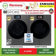 (COMBO) SAMSUNG 25kg Bespoke Front Load Inverter Washer WF90F25ADSFQ + 17kg Heat Pump Dryer DV90F17C