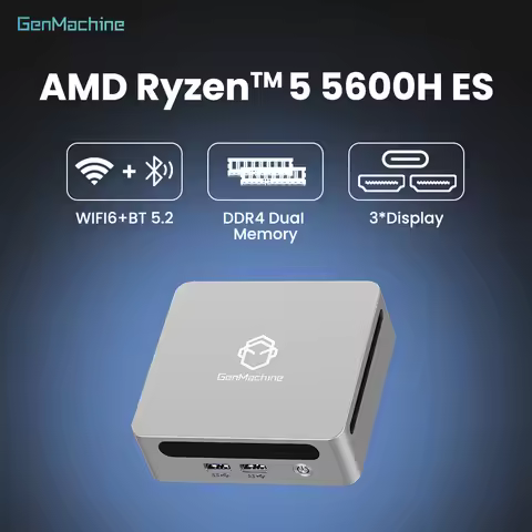 Mini PC 6C/12T Genmachine AMD Ryzen 4800U 5300U 5600H 5600U ES 45W TDP 4K@60Hz WiFi6, Ultra-Slim Diy