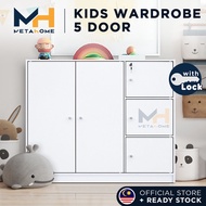MetaHome 5 Door Kid's Wardrobe with Hanging Rod Almari Baju Pakaian Kanak Pintu Children Bedroom Wood Furniture