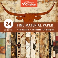 A5 Wild West Textured Scrapbooking Paper 24pcs Western Grunge Retro Orange For Junk Journal Collage